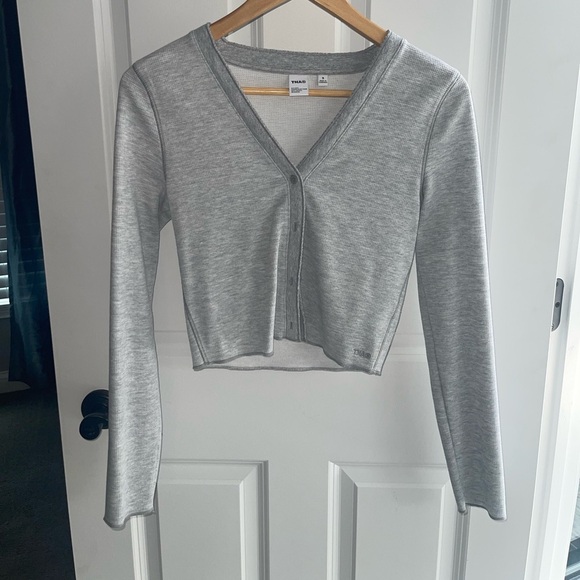 TNA Wafflex Stopover Longsleeve Stretch Waffle button-up Light Grey Cropped Sm - Picture 2 of 9